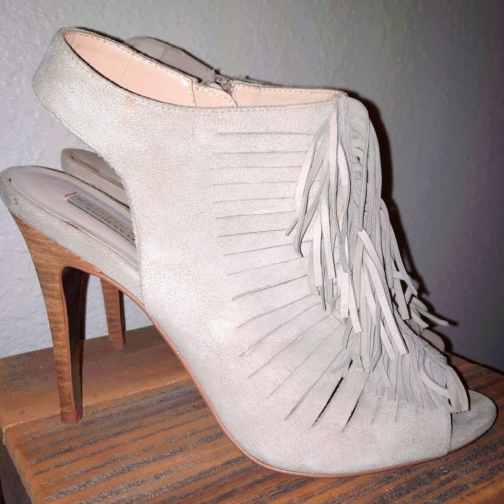 Kristin Cavallari Open Toe Taupe Suede High Heel Worn Once!